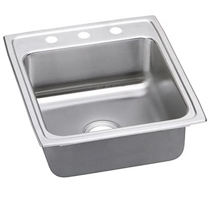 Kitchen Sink Lustertone Classic 19.5 x 22 Inch Single Bowl ADA Lustrous Satin Drop-In Rectangle Drain Location Rear Center Depth 6-1/2 Inch Quick Clip Mounting System Bottom Only Pads