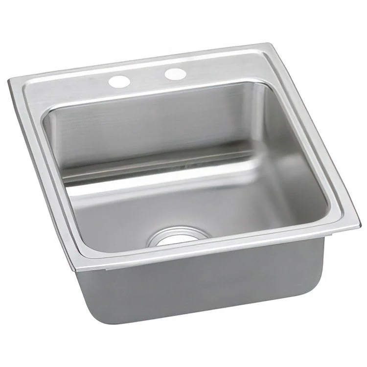 Kitchen Sink Lustertone Classic 19.5 x 22 Inch Single Bowl MR2 Hole ADA Lustrous Satin Drop-In Rectangle Drain Location Rear Center Depth 6-1/2 Inch Quick Clip Mounting System Bottom Only Pads