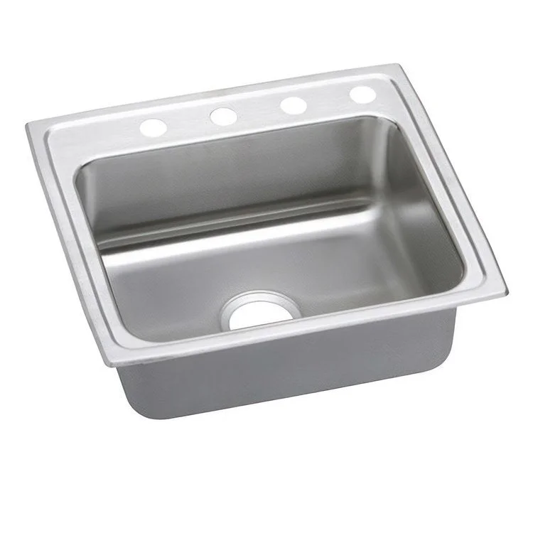 Kitchen Sink Lustertone Classic 22 x 19.5 Inch Single Bowl 4 Hole ADA Lustrous Highlighted Satin Top Mount Rectangle Drain Location Rear Center Depth 5 Inch Quick Clip Mounting System Full Spray Sides and Bottom