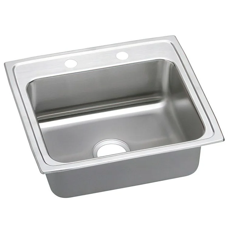 Kitchen Sink Lustertone Classic 22 x 19.5 Inch Single Bowl MR2 Hole ADA Lustrous Highlighted Satin Top Mount Rectangle Drain Location Rear Center Depth 5 Inch Quick Clip Mounting System Full Spray Sides and Bottom