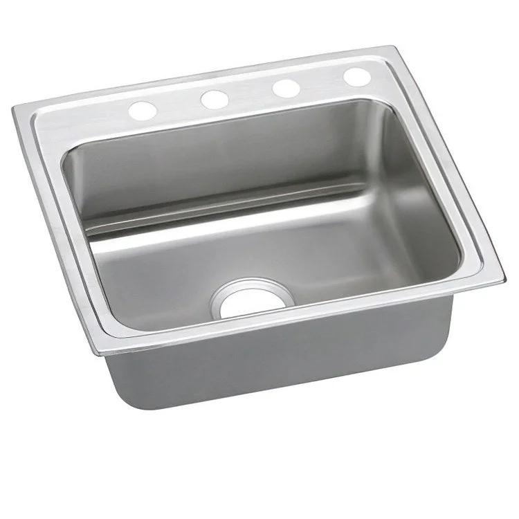 Kitchen Sink Lustertone Classic 25 x 21.25 Inch Single Bowl ADA Lustrous Satin Drop-In Rectangle Drain Location Rear Center Depth 6 Inch Quick Clip Mounting System Bottom Only Pads