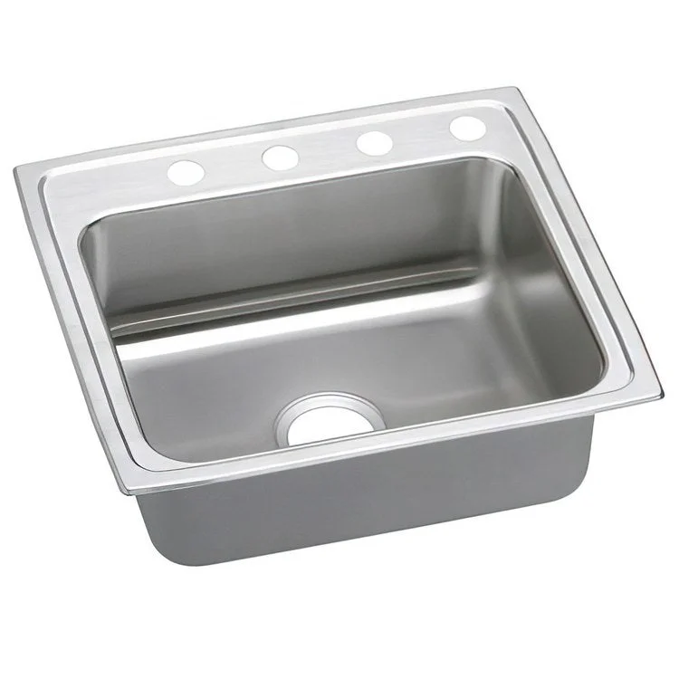 Kitchen Sink Lustertone Classic 25 x 21.25 Inch Single Bowl 1 Hole ADA Lustrous Satin Drop-In Rectangle Drain Location Rear Center Depth 6-1/2 Inch Quick Clip Mounting System Bottom Only Pads