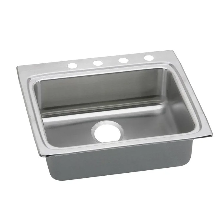 Kitchen Sink Lustertone Classic 25 x 22 Inch Single Bowl ADA Lustrous Satin Drop-In Rectangle Drain Location Rear Center Depth 5-1/2 Inch Quick Clip Mounting System Bottom Only Pads