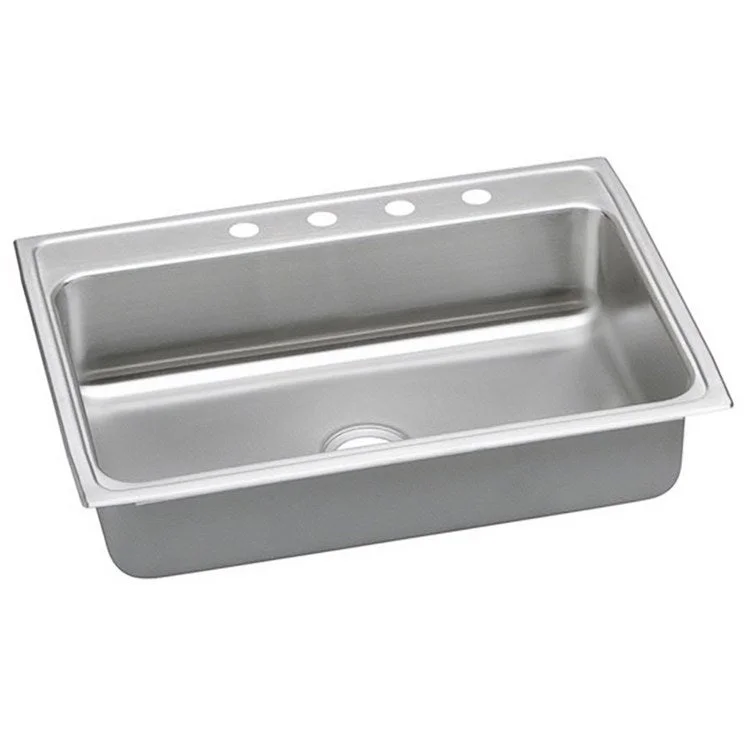 Kitchen Sink Lustertone Classic 31 x 22 Inch Single Bowl 4 Hole ADA Lustrous Satin Drop-In Rectangle Drain Location Rear Center Depth 6 Inch Quick Clip Mounting System Bottom Only Pads