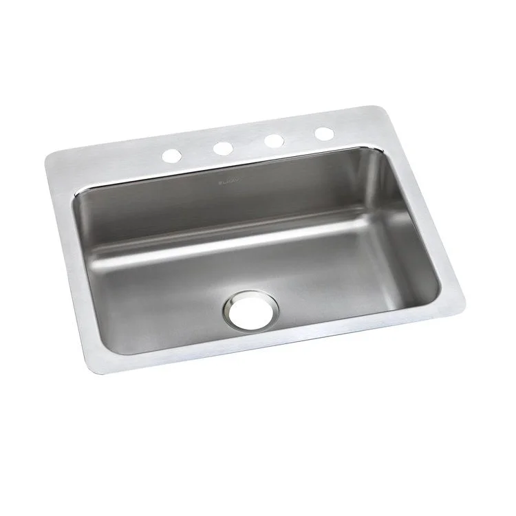 Kitchen Sink Lustertone Classic 27 x 22 Inch Single Bowl Lustrous Satin Drop-In Undermount Drain Location Center Slim Rim Sides and Bottom Pads