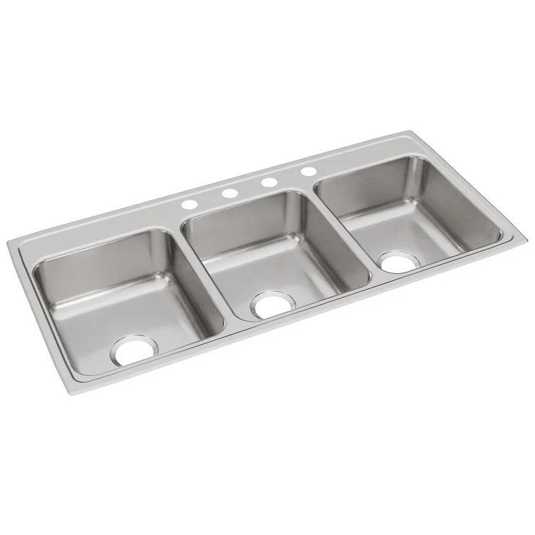 Kitchen Sink Lustertone Classic 46 x 22 Inch Triple Bowl 4 Hole Lustrous Satin Drop-In Drain Location Center Bottom Only Pads