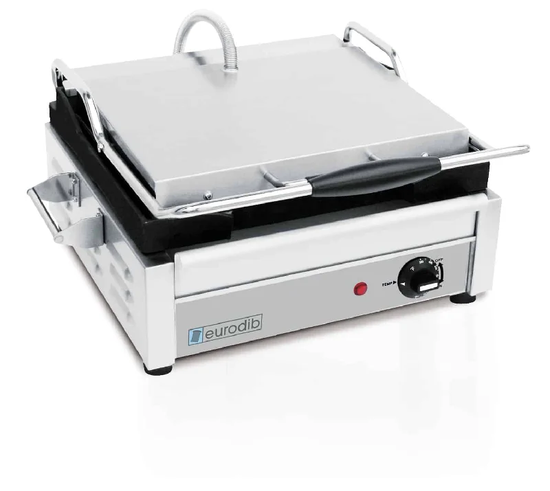 Eurodib SFE02340 15" x 11" Single Panini Grill with Flat Grill Surfaces, 120V