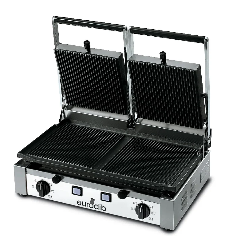 Eurodib 20" x 10" Double Panini Grill with Grooved Grill Surfaces, 208-240V