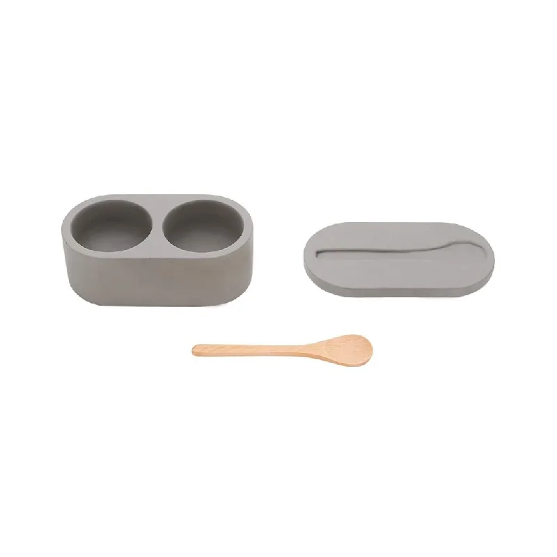 Fox Run Double Salt Cellar with Spoon, Cement