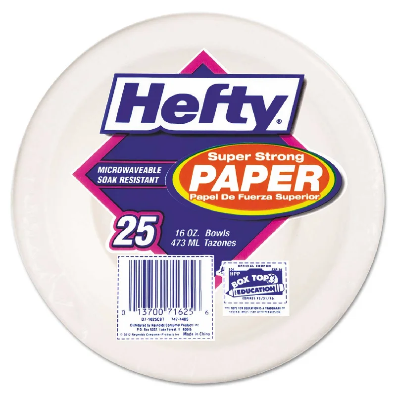 Hefty Bagasse Super Strong Paper Dinnerware Bowl, 16 Ounce - 25 count per pack/1 pack per case