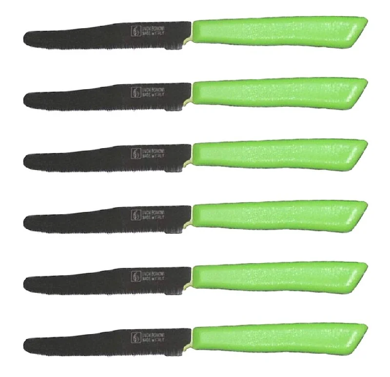 Inoxbonomi Italian Table Stainless Steel Knife 11 cm Green, Set of 6