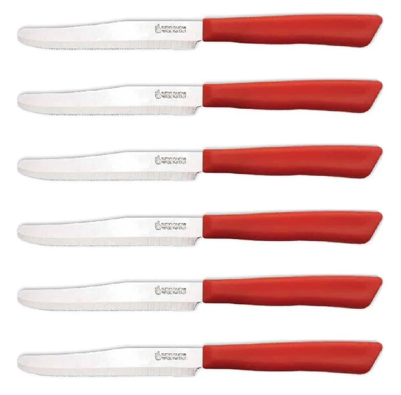 Inoxbonomi Italian Table Stainless Steel Knife 11 cm Red, Set of 6