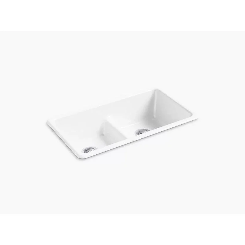 Iron/Tones 18.75" x 33" x 9.63" Enameled Cast Iron Double Basin Dual-Mount Kitchen Sink in White