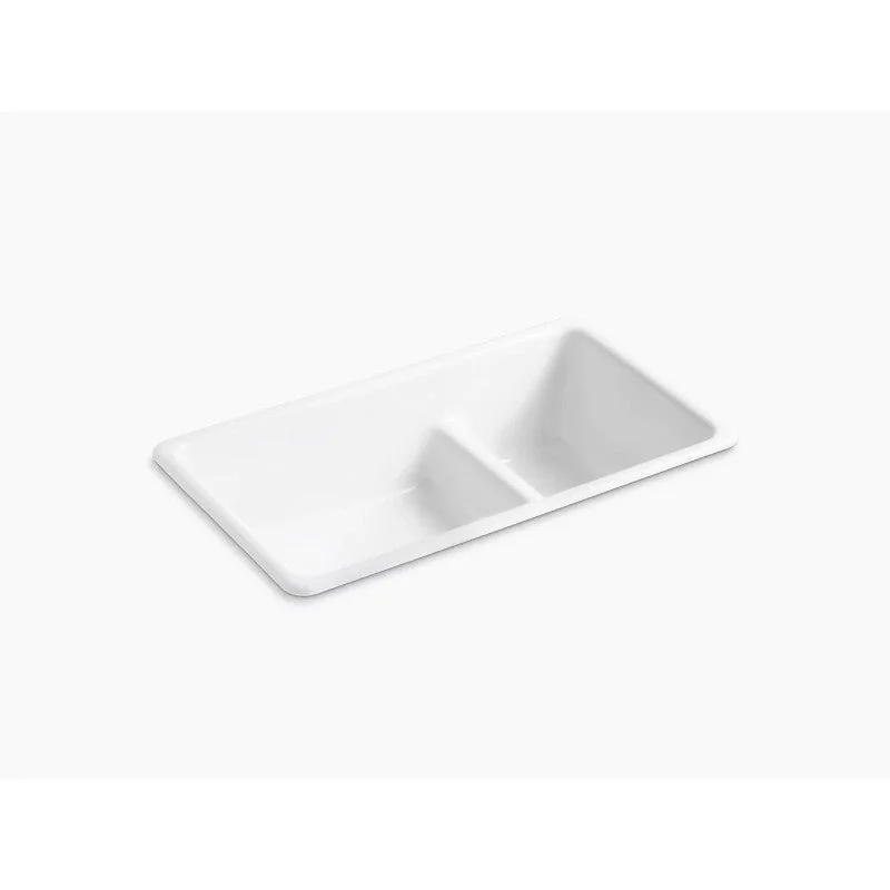 Iron/Tones 18.75" x 33" x 9.63" Enameled Cast Iron 70/30 Double Basin Dual-Mount Kitchen Sink in White