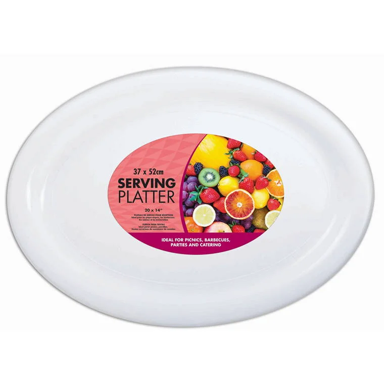 Plastic Serving Platter Oval, White, 52x37cm