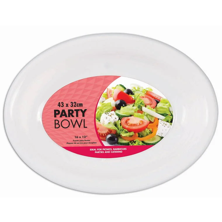 Plastic Serving Bowl Oval, White, 43x32cm