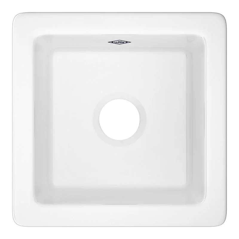 Lancaster 15" x 15" x 7.5" Fireclay Single-Basin Dual-Mount Kitchen Sink in White