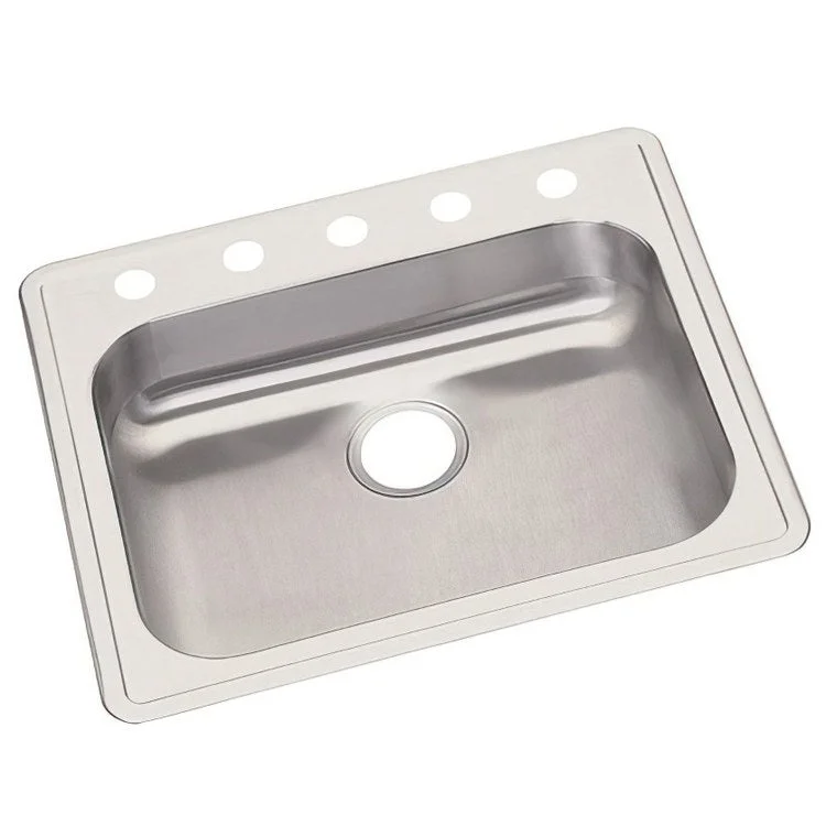 Kitchen Sink Dayton 25 x 22 Inch Single Bowl 5 Hole ADA Satin Drop-In Rectangle Drain Location Rear Center Depth 5-3/8 Inch Bottom Only Pads