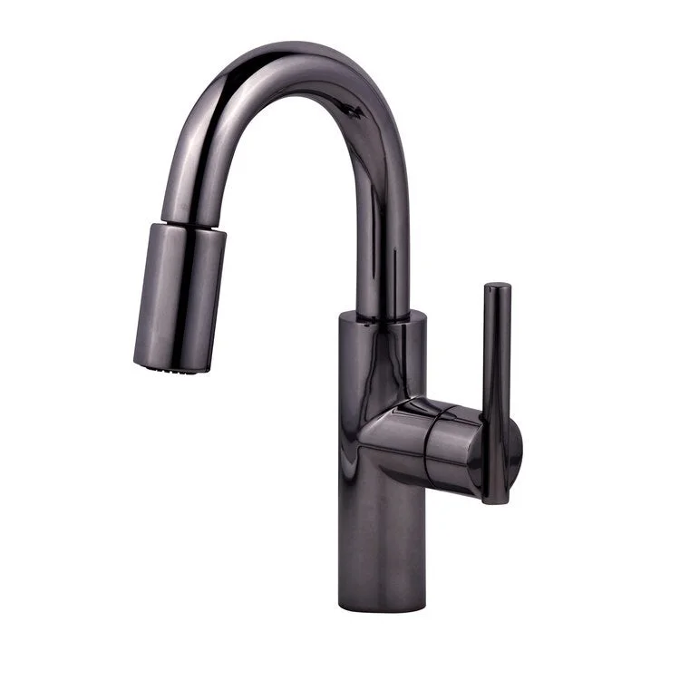 Bar Faucet East Linear 1 Lever ADA Midnight Chrome Pull-Down Swivel Brass Spout Height 7 Inch 1.8 Gallons per Minute