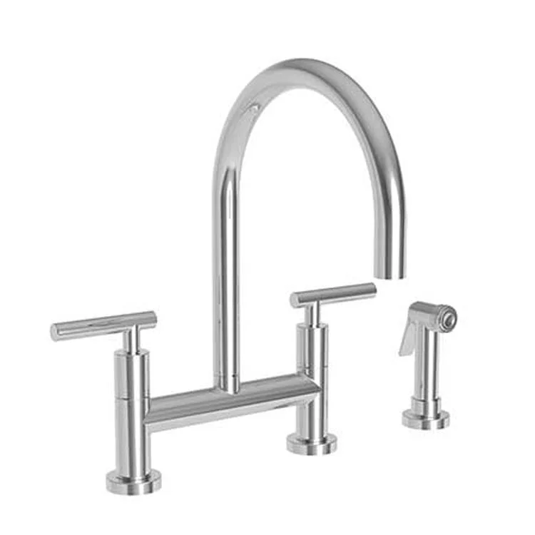 Kitchen Faucet East Linear Bridge 8 Inch Spread 2 Lever ADA Satin Bronze PVD Sidespray Spout Height 8-1/3 Inch 1.8 Gallons per Minute