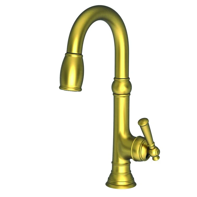 Bar Faucet Jacobean 1 Lever ADA Antique Brass Pull Down Swivel Brass Spout Height 7-3/4 Inch 1.8 Gallons per Minute