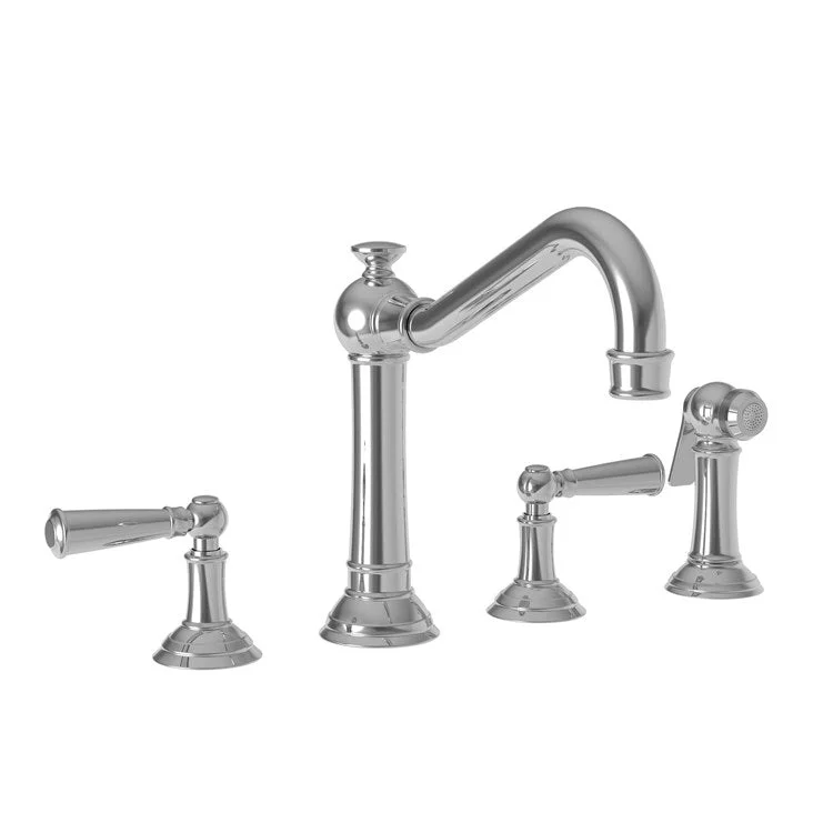 Kitchen Faucet Jacobean Widespread 8 Inch Spread 2 Lever ADA Polished Chrome Sidespray Spout Height 6 Inch 1.8 Gallons per Minute