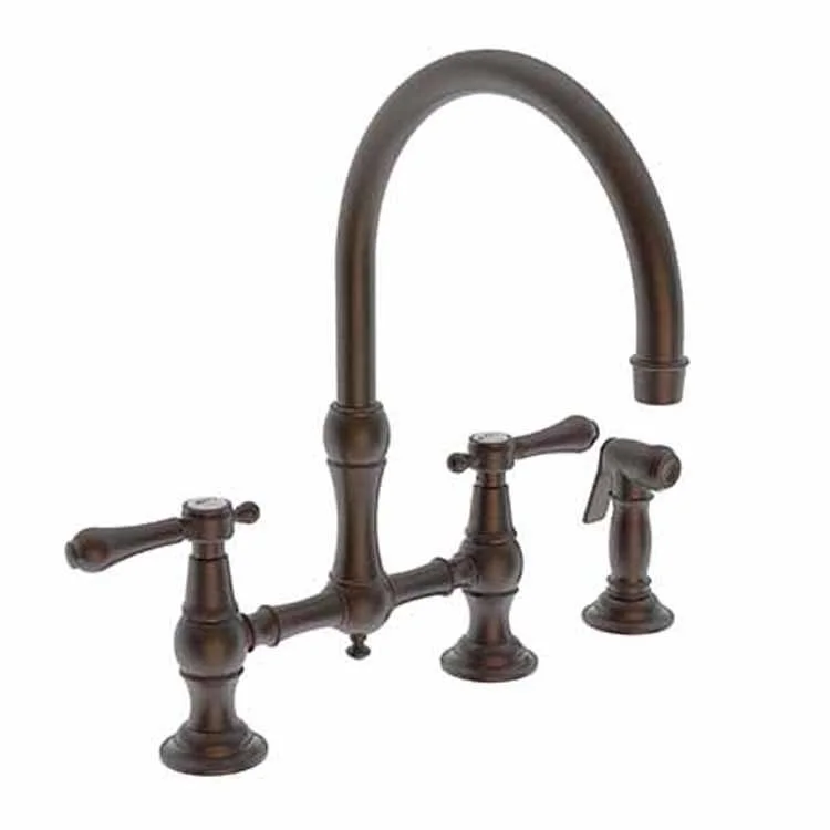 Kitchen Faucet Chesterfield Bridge 8 Inch Spread 2 Lever ADA English Bronze Pull Out Sidespray Spout Height 9 Inch Spout Reach 9 Inch 1.8 Gallons per Minute