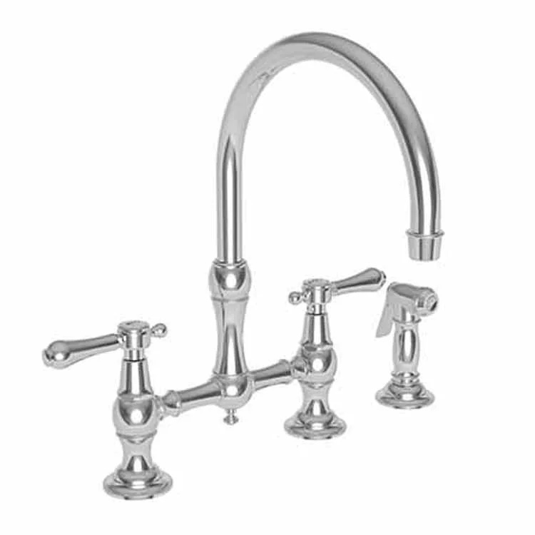 Kitchen Faucet Chesterfield Bridge 8 Inch Spread 2 Lever ADA Antique Nickel Pull Out Sidespray Spout Height 9 Inch Spout Reach 9 Inch 1.8 Gallons per Minute