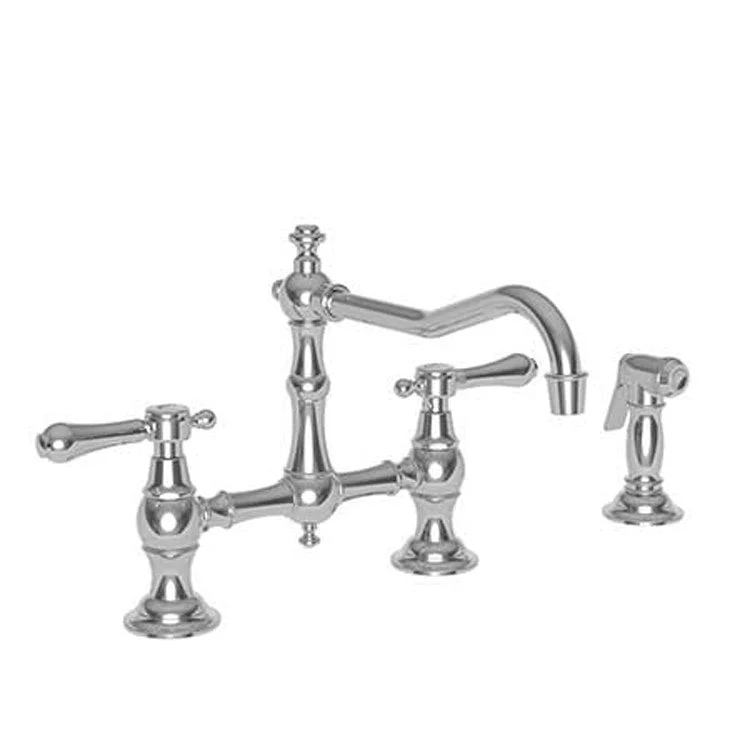 Kitchen Faucet Chesterfield Bridge 8 Inch Spread 2 Lever ADA Antique Nickel Pull Out Sidespray Spout Height 6-3/8 Inch Spout Reach 9-1/2 Inch 1.8 Gallons per Minute