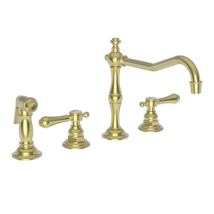 Kitchen Faucet Chesterfield 8 to 20 Inch Spread 2 Lever ADA Satin Brass PVD Pull Out Sidespray Spout Height 5-5/9 Inch Spout Reach 9-1/2 Inch 1.8 Gallons per Minute