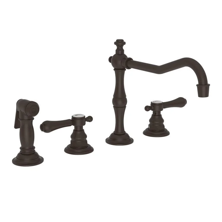 Kitchen Faucet Chesterfield 8 to 20 Inch Spread 2 Lever ADA Oil Rubbed Bronze Pull Out Sidespray Spout Height 5-5/9 Inch Spout Reach 9-1/2 Inch 1.8 Gallons per Minute