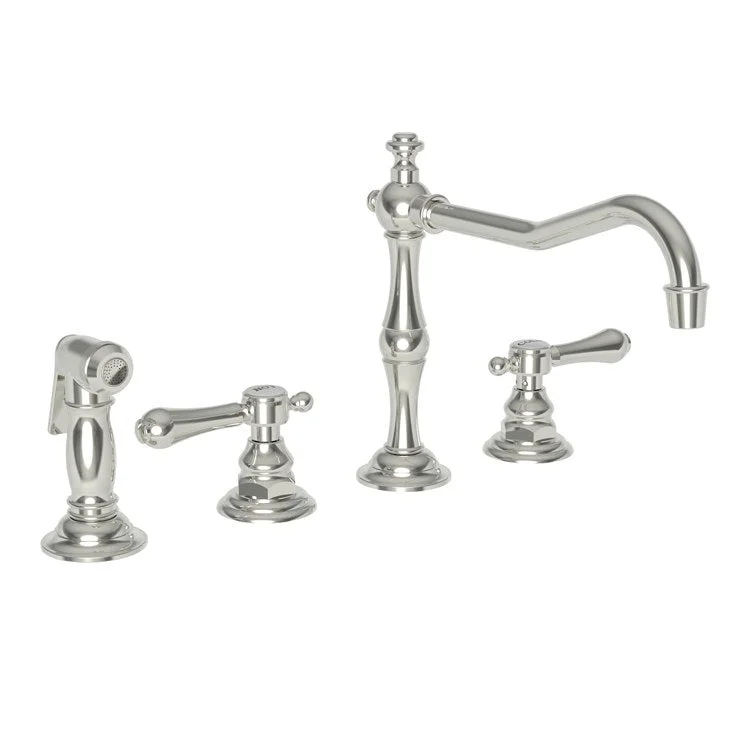 Kitchen Faucet Chesterfield 8 to 20 Inch Spread 2 Lever ADA Polished Nickel Pull Out Sidespray Spout Height 5-5/9 Inch Spout Reach 9-1/2 Inch 1.8 Gallons per Minute