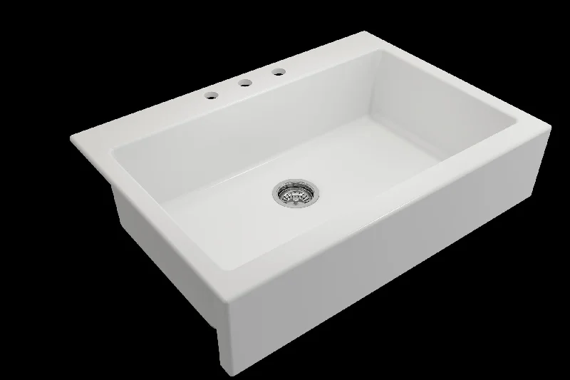 Nuova 34" x 24" x 10" Single-Basin Farmhouse Apron Front Kitchen Sink in Matte White