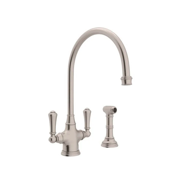 Kitchen Faucet Georgian Era 2 Lever Satin Nickel C-Spout 1.8 Gallons per Minute