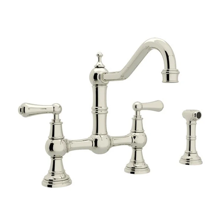 Kitchen Faucet Edwardian 8 Inch Spread 2 Lever Polished Nickel Bridge Swivel Spout 1.8 Gallons per Minute