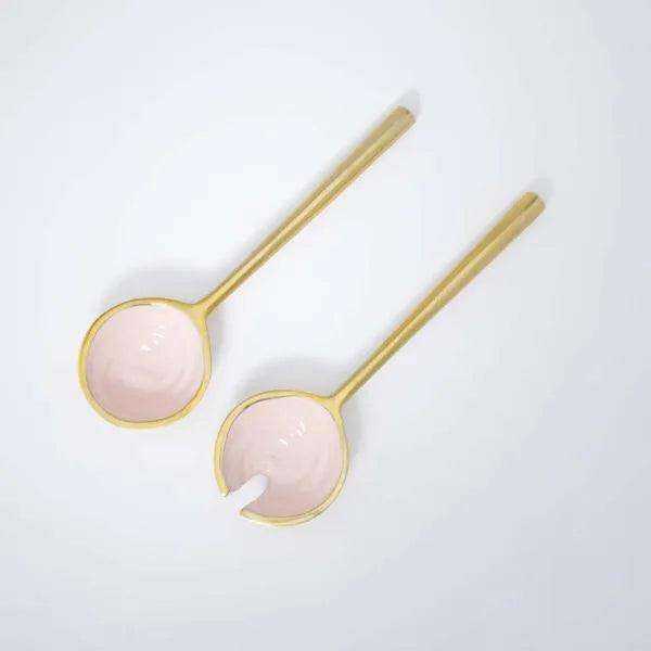 Pink Metal And Enamel Fusion Salad Spoon (Set Of 2)