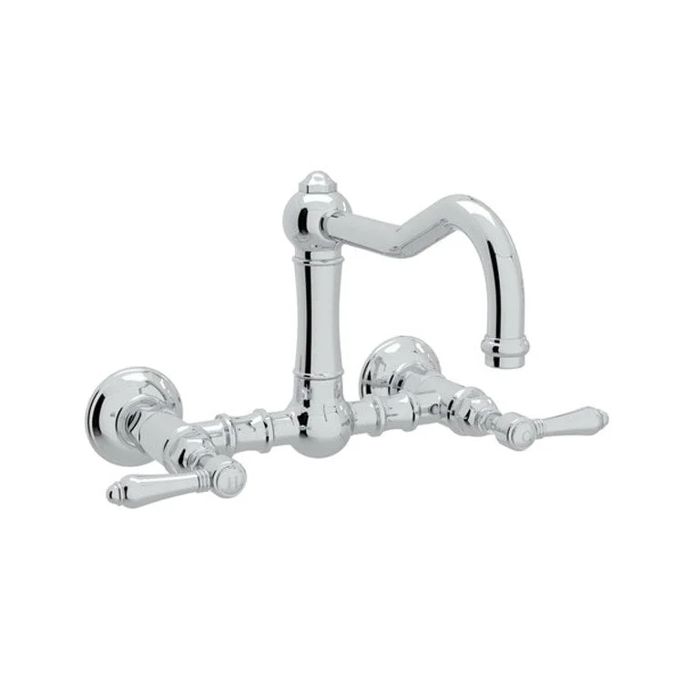 Kitchen Faucet Acqui Wall Mount 2 Metal Lever Polished Chrome Column Spout 1.5 Gallons per Minute