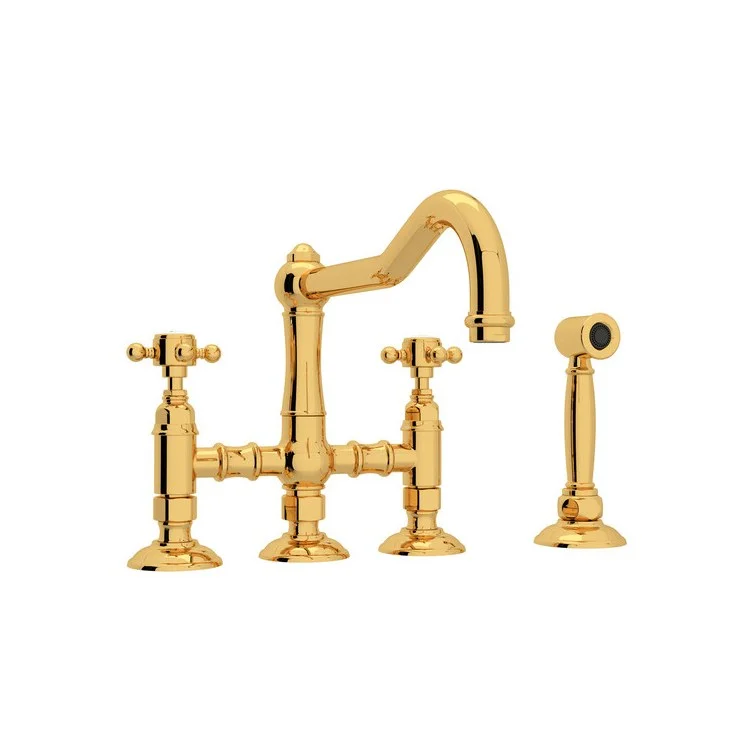 Kitchen Faucet Acqui with Sidespray 2 Cross Handle Italian Brass Column Spout Three Leg Bridge 9-17/32 Inch 1.5 Gallons per Minute