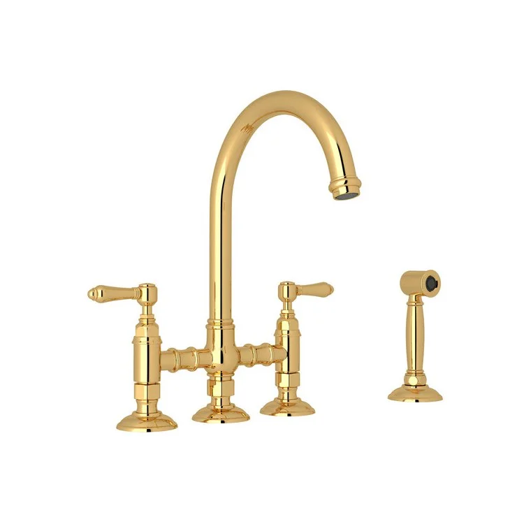 Kitchen Faucet San Julio with Sidespray 2 Metal Lever Italian Brass Column Spout Three Leg Bridge 1.5 Gallons per Minute