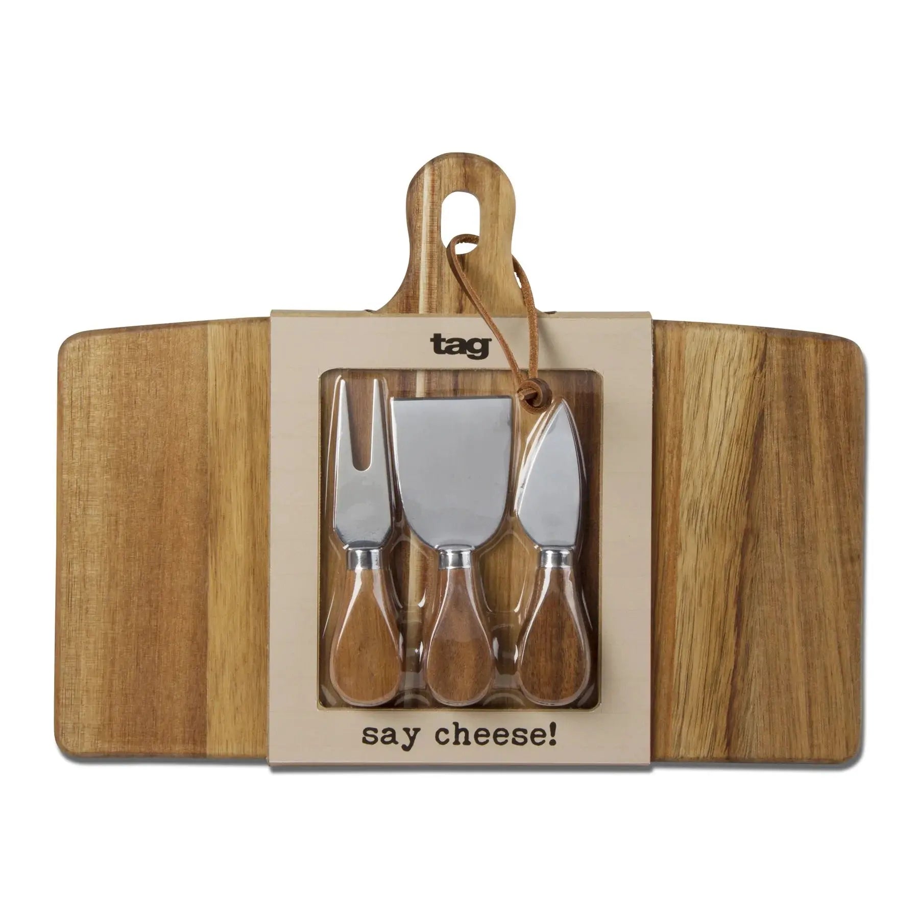 Tag Long Acacia Board + Cheese Knife Set