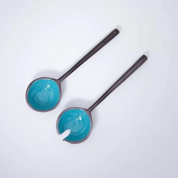 Teal Metal And Enamel Fusion Salad Spoon (Set Of 2)