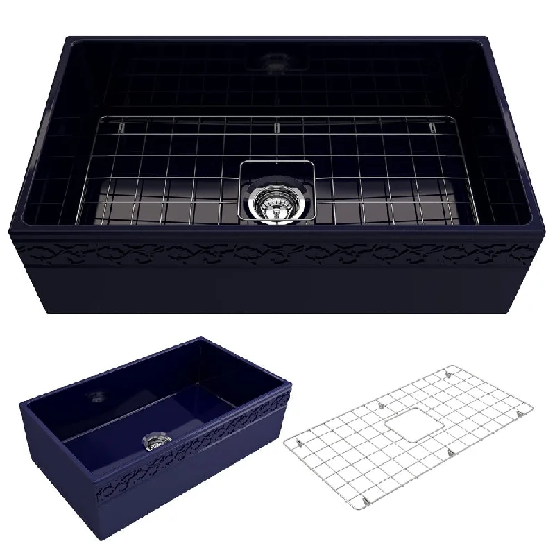 Vigneto 33" x 19" x 10" Single-Basin Farmhouse Apron Front Kitchen Sink in Sapphire Blue