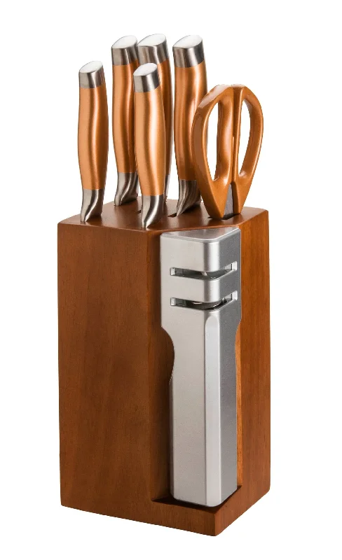 New England Cutlery 7 Piece Stainless Steel Cutlery Set With Detachable Knife Sharpener Copper