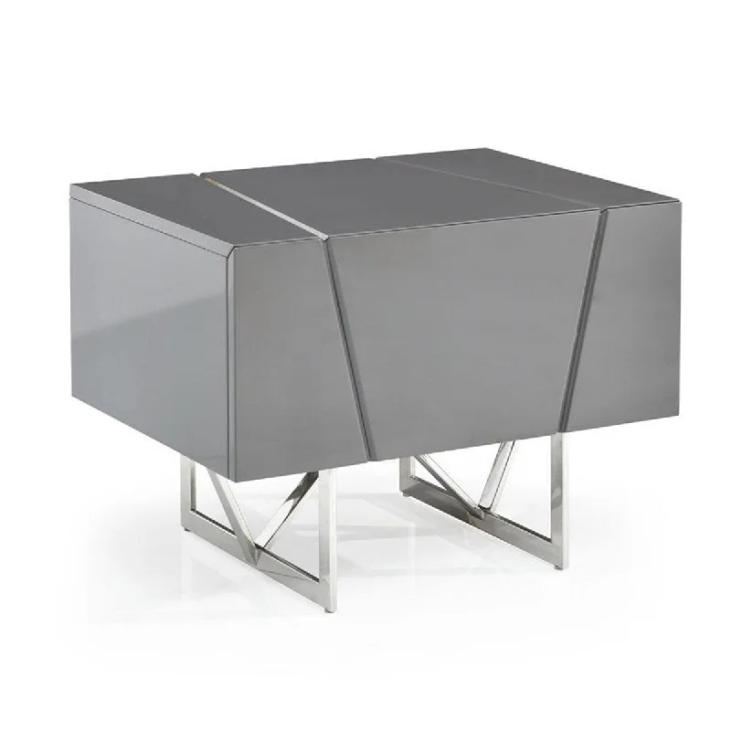 Cid Ape 26 Inch Nightstand, 1 Drawer, Single Drawer, Stainless Steel Legs