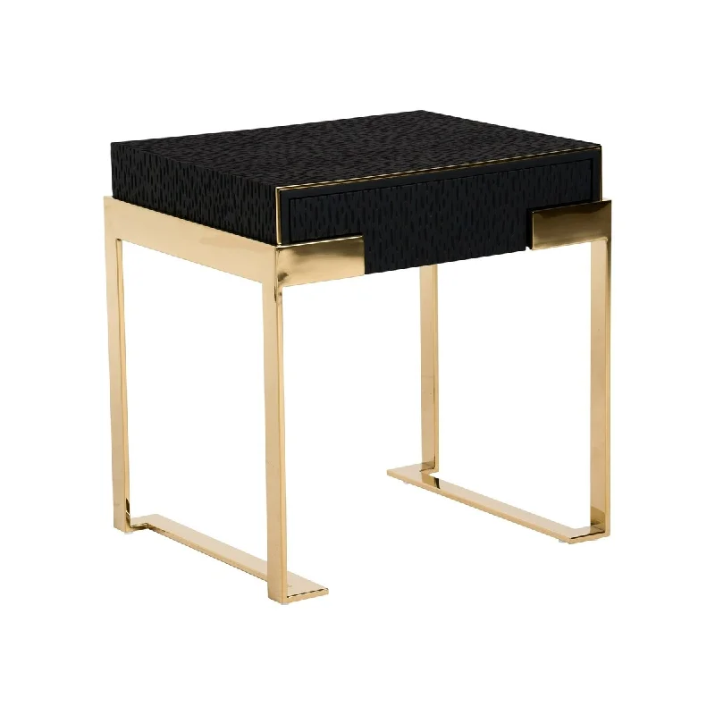 Cid Ruth 25 Inch Nightstand, Square Wenge Top, Polished Gold Steel Legs