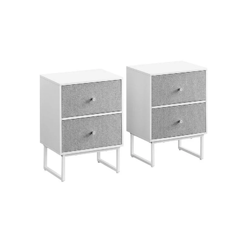 Jem 22 Inch Nightstand Set of 2, Soft Fabric Front Drawers, White Steel