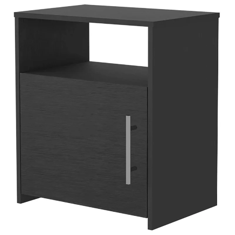 Nickel-plated Finish Nightstand with One Cabinet and Steel Handles