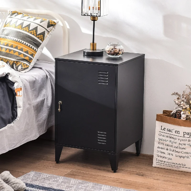 Industrial Style Metal Nightstand 1 Door Side Cabinet High-Quality Steel Cold-Rolled Steel Epoxy Resin Powder Finish