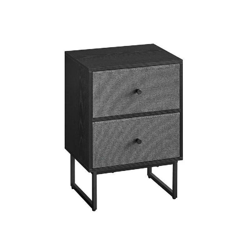 Jem 22 Inch Nightstand with 2 Removable Fabric Front Drawers, Black Steel