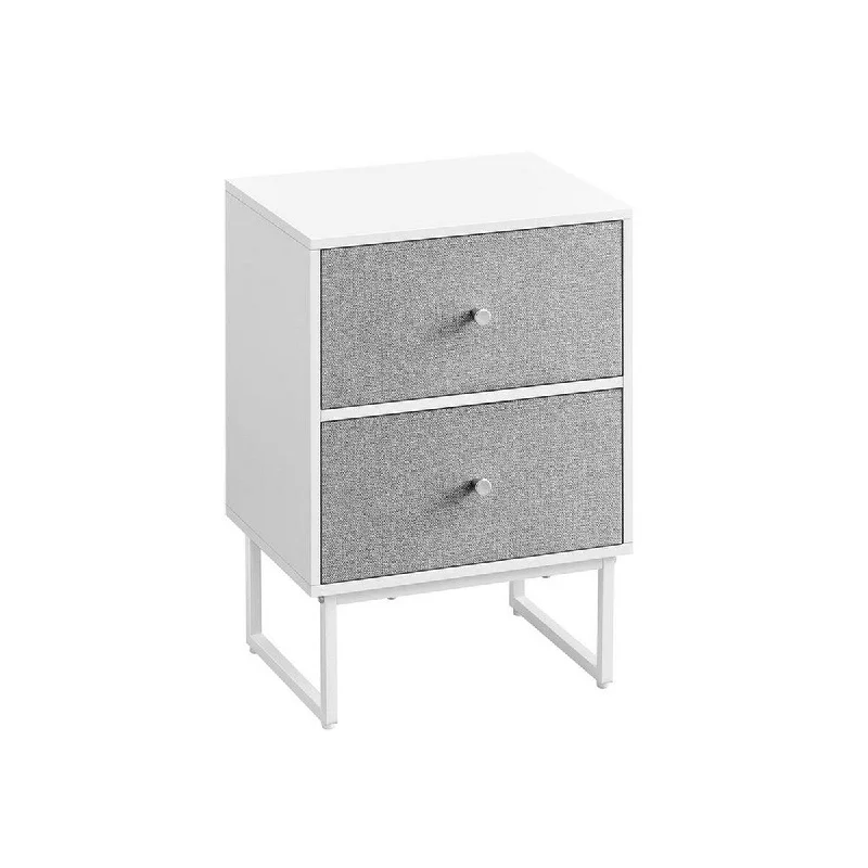 Jem 22 Inch Nightstand with 2 Removable Fabric Front Drawers, White Steel